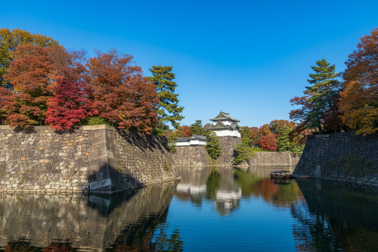 Image of Clear autumn sky and autumn leaves at the Imperial Palace